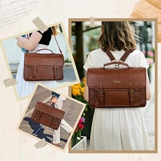 MOSISO 3 in 1 Laptop Bag, 15.6 inch PU Leather Shoulder Bag Briefcase Messenger Satchel Laptop Backpack, 15-16 inch Computer Bags Handbag Bookbag, Brown