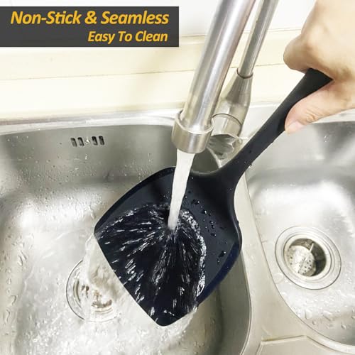 Silicone Pancake Spatula Turner with Lengthened Handle& Seamless Design, Heat Resistant Cooking Spatulas for Nonstick Cookware, Large Flexible Kitchen Utensils, Flipper for Egg, Pancake, Burger, Black by Vovoly - Image 8