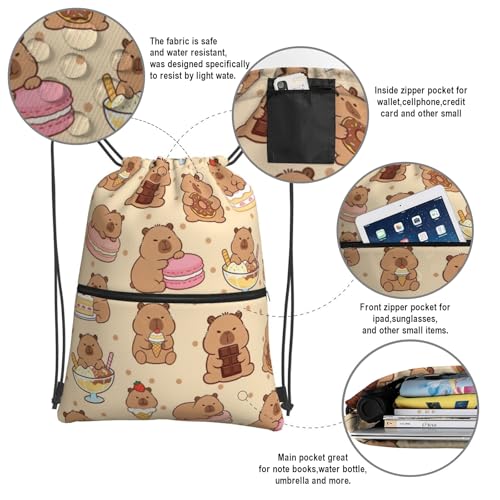 Image of Capybara Drawstring Bags, Outdoor Sport Sackpack Cinch String Bag, Cute Polka Dot Drawstring Backpack, Waterproof Gym Cinch Sackpack, Capybara Player Gift for Women