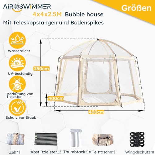 Bubble Zelt, Transparentes Zelt im Freien, Garten Iglu, Bubble House Zelt, Zelt Outdoorbubble, Bubble Iglu Zelt, Iglu Pavillon, Iglu-Kuppel, Garten, Terrasse, Überdachung, Unterschlupf, 400x400x250CM