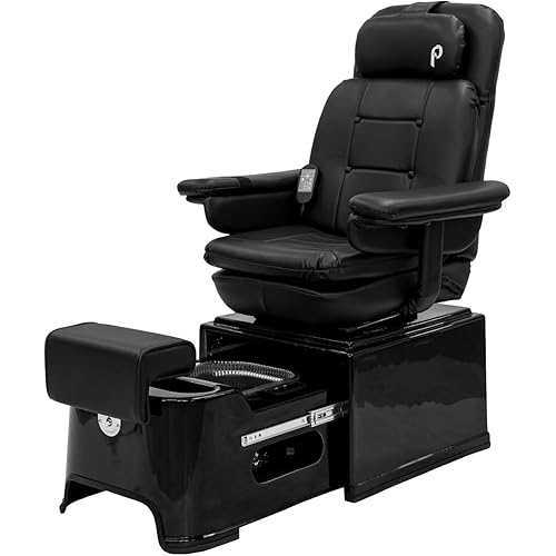 Pibbs PS92 No Plumbing Pedicure Spa Chair with Footsie Bath & Disposable Liners, Reclining Swivel Vibration Chair, Adjustable Footrest & Durable Fiberglass Base, Black, 57"x33"x16", PIB-PS92