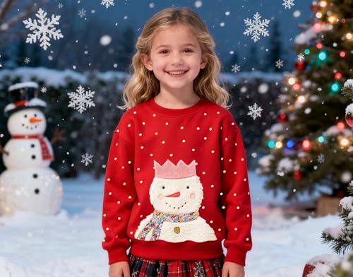 Image of EULLA Toddler Girls Christmas Sweatshirt Long Sleeve Snowman Deer Santa Claus Xmas Holiday Shirts for Kids Sweater 2-7 Years