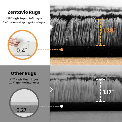 Zentavio Area Rugs for Living Room Large Rugs for Bedroom 6x9 Carpet Fluffy Fuzzy Soft Shag Aesthetic Plush High Pile Gray Throw Rug for Nursery Kids Room Dorm Horizontal Stripes Black Grey
