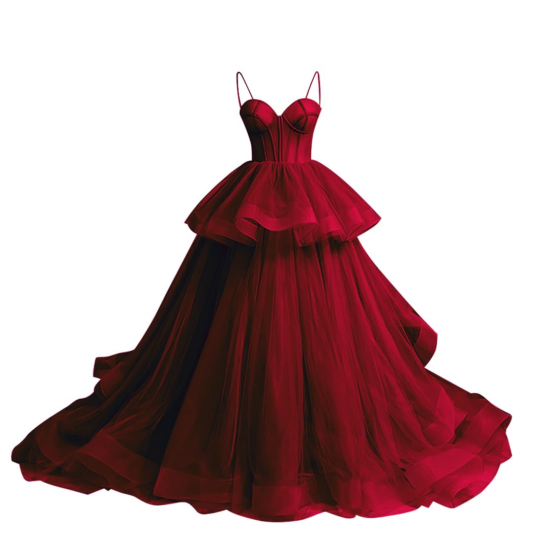 Tulle Prom Dresses for Women Long Spaghetti Straps Ball Gown Puffy Sweetheart Princess Formal Evening Party Gowns