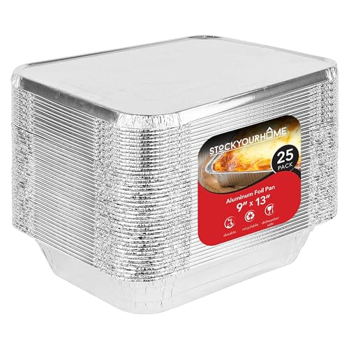 Image of Foil Pans with Lids - 9x13 Aluminum Pans with Covers - 25 Foil Pans and 25 Foil Lids - Disposable Food Containers Great for Baking, Cooking, Heating, Storing, Prepping Food Silver