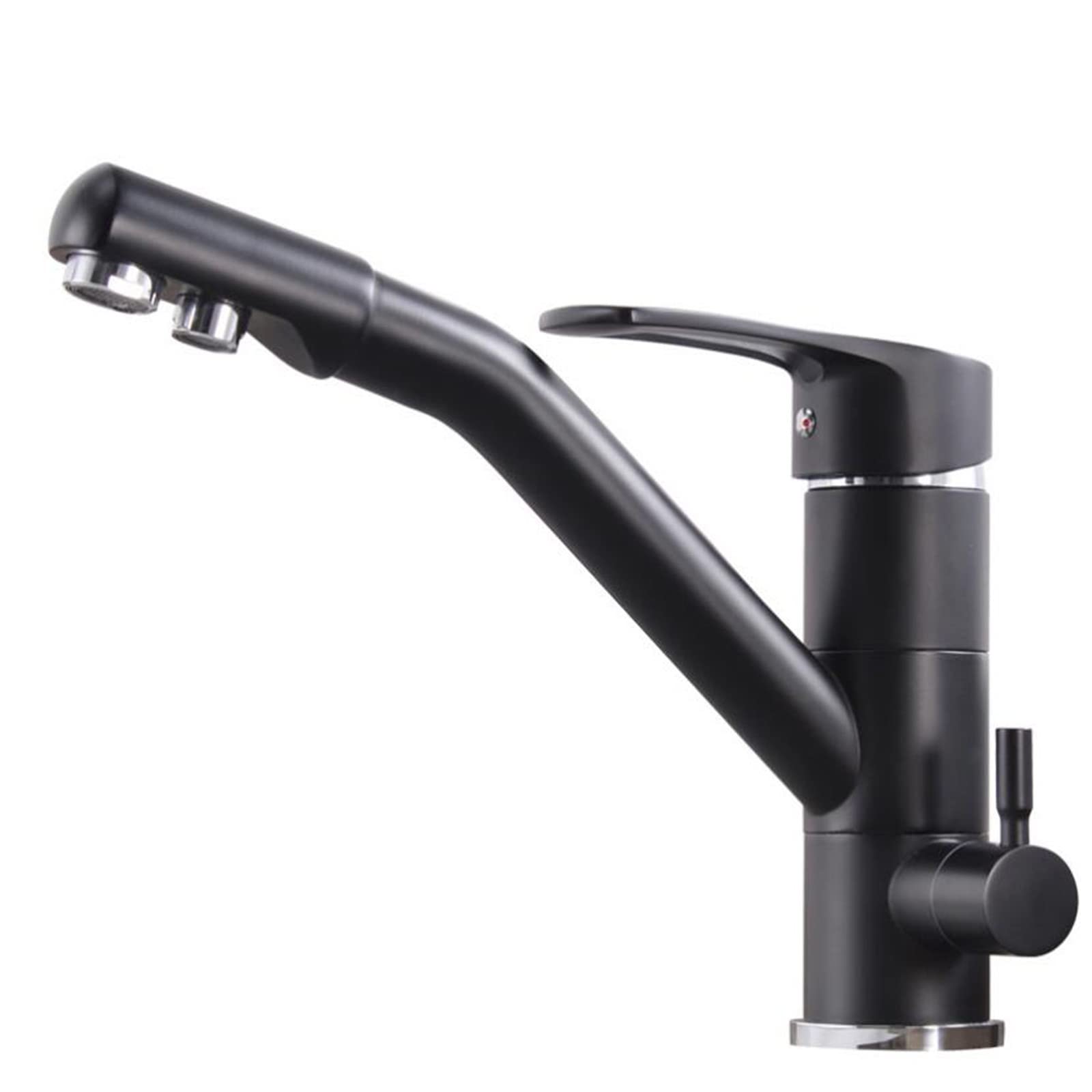 Robinet d'évier de cuisine 3 voies laiton pivotant noir eau