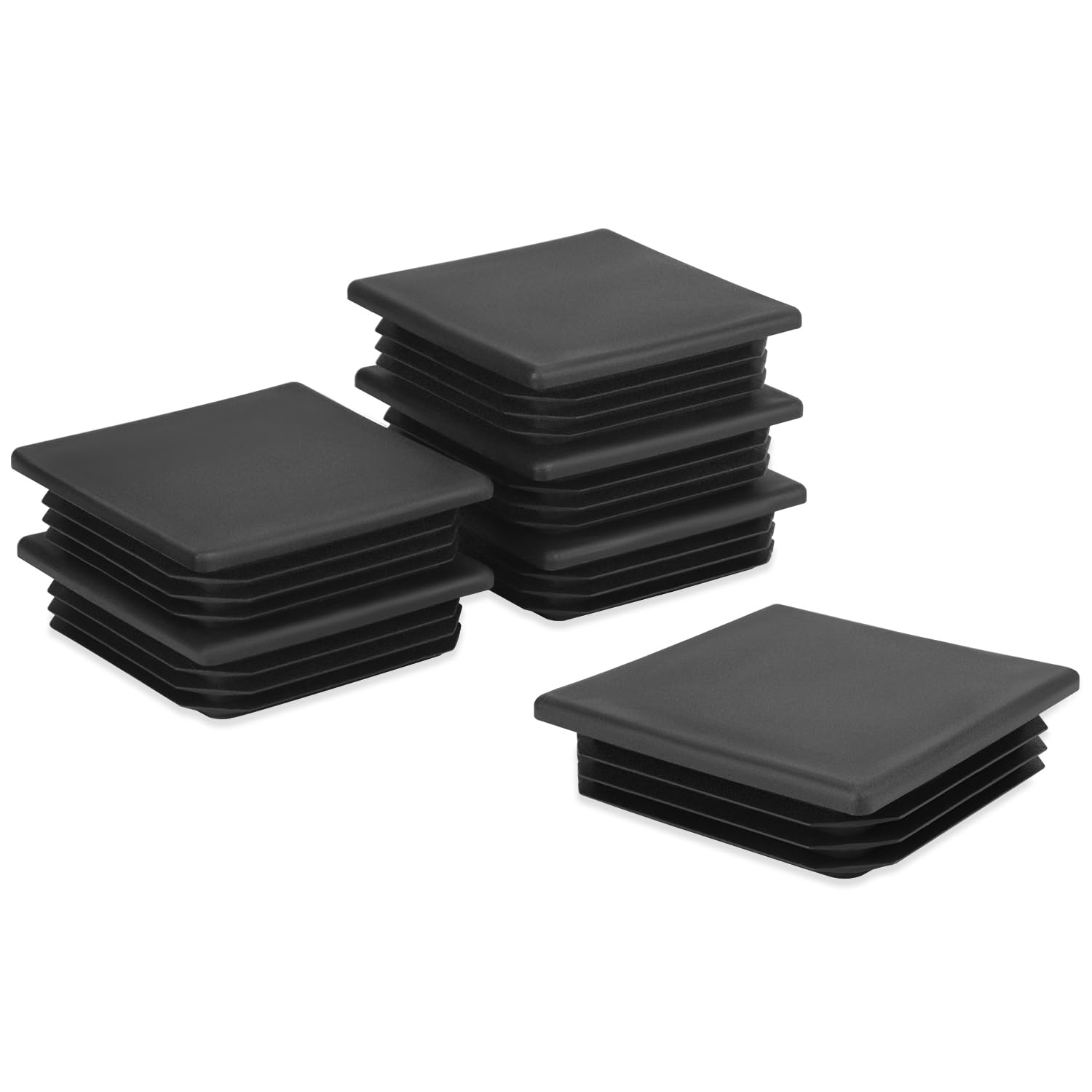 QWORK® 6 Pcs Square Tube Lamellar Plugs, End Caps for Pipes, Pipe Plugs, Chair Legs, Plastic, 80 x 80 mm, Black