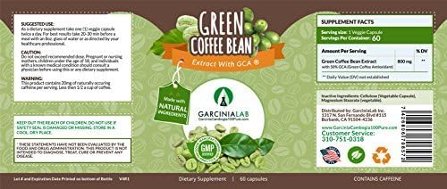 Green Coffee Bean Extract 100% Pure 1600MG Daily Serving Weight Loss Supplement 50% Chlorogenic Acid Max Strength Natural GCA Antioxidant Cleanse for Weight Loss, 800mg Made in USA