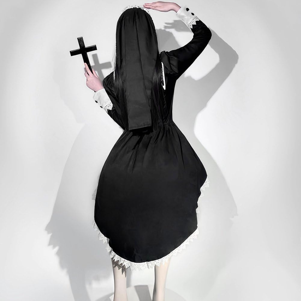 Kostium zakonnicy na Halloween, dla kobiet, czarny, gotycki, okropny klasztor, sukienka na Halloween, imprezę, strój cosplay