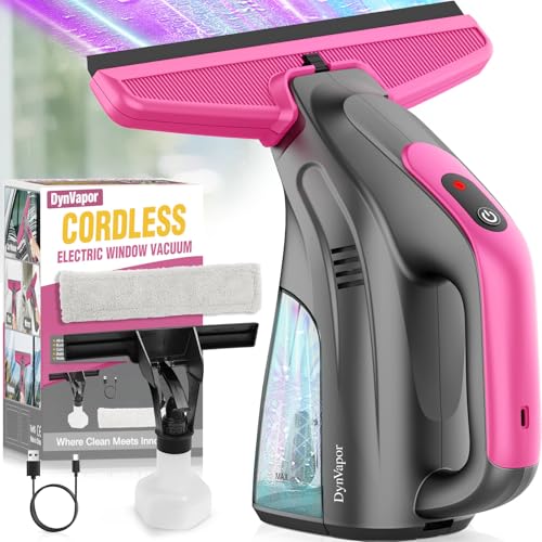 DynVapor Streak-Free, Powerful and Cordless Window Vacuum Squeegee, Strong Suction and Lightweight Window Cleaner Gift with Microfiber Cloth Deep Cleans Window, Shower Glass, Mirror and Car Windshield