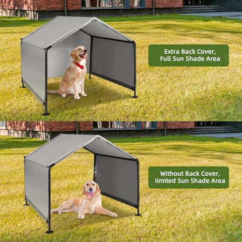 Hundehütte Outdoor für Kleine bis Große Hunde, 120x120x100 cm, Wasserdicht Hundezelt mit Rückentür und künstlichen Weinreben, Sonnenschutz Hundeliege mit Dach für Hühner, Katzen, Farbe in Grau