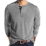 Lexiart Mens Fashion Henley Shirts Long Sleeve Button Cotton T-Shirt with Pocket