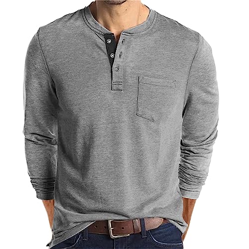 Lexiart Mens Fashion Henley Shirts Long Sleeve Button Cotton T-Shirt with Pocket