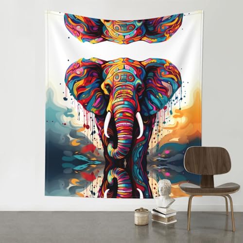 Tapisserie murale éléphant coloré grand format décoration murale tissu BROLEO