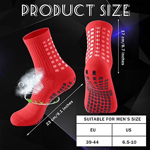 Elfcool Men's Grip Socks Soccer, 6 Pairs Of Non Slip Soccer Socks, Men's Athletic Anti Slip Crew Socks For Football, Basketball, Hockey (Red) #TOP1