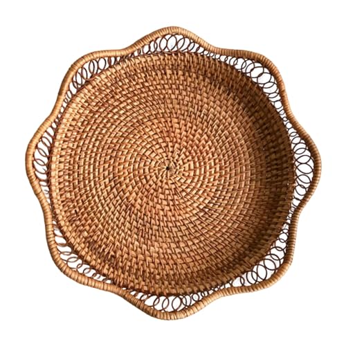 DFGHNBVC Cesta De Frutas, Frutero De Ratán Natural, Redonda, De Mimbre, Ahuecada, para Almacenamiento En La Encimera De La Cocina, Color Sólido, para Organizar Aperitivos.