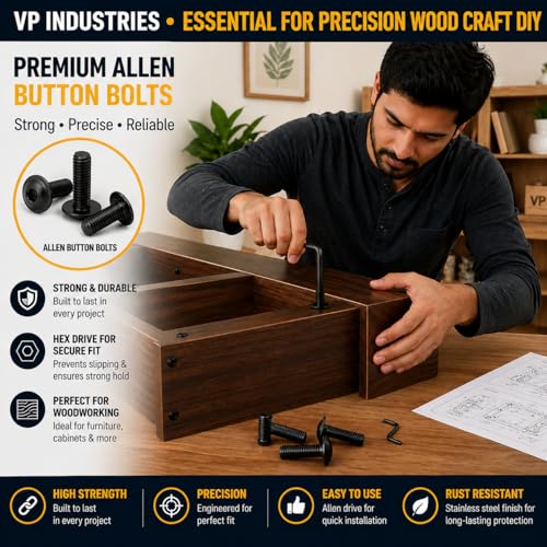 Image of By inchVP INDUSTRIES inch (Pcs-25) M6x50 mm Button Allen Flange Head Cap Screw Black Zinc Plated | High Tensile Hex Socket Round Head Bolt for Furniture, Woodworking & DIY Projects