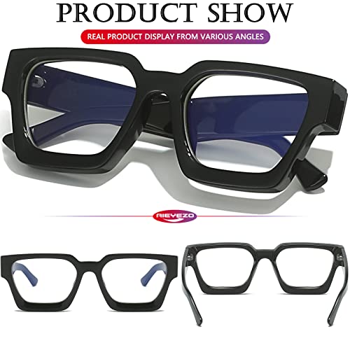 Image of AIEYEZO Square Thick Frame Glasses for Women Men Fashion Blue Light Glasses Trendy Chic Computer Eyeglasses