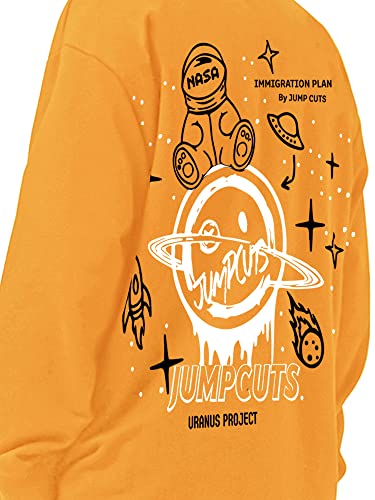 Image of Jump Cuts Mens Printed Round Neck Full Sleeve Black, Yellow Cotton Blend Boxy Fit T-Shirt