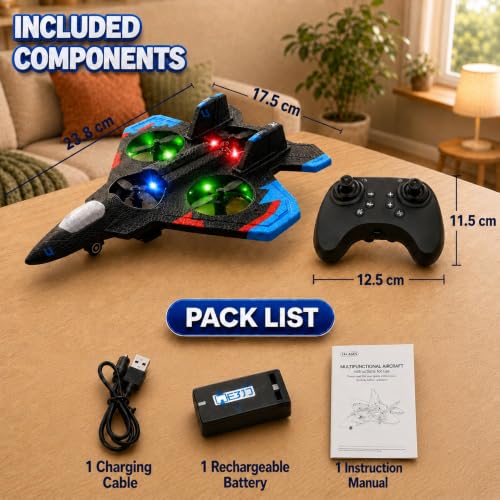 Image of GRAPHENE Remote Control Airplane for Kids RC Fighter Jet Plane Toy LED Lights 360 Flip Stunt Roll Hovering Spinning Stable Flight Easy to Fly Foam Aircraft Glider Hobby Toy Boys Girls Adults