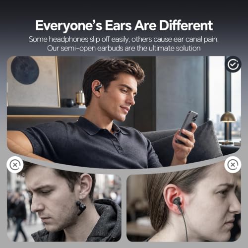 Xmenha Semi Open Over Ear Earbuds Wireless Bluetooth Semi Open Ear Headphones Air Conduction Earbuds with Over-Ear Hooks Open Ear Buds Out of Ear Headphones — view 5