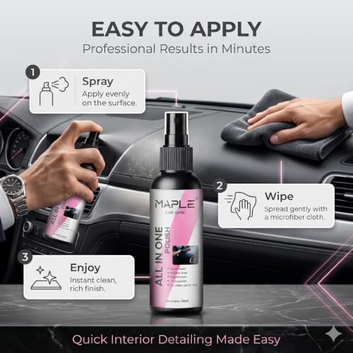 Image of Maple Car Care All in One Polish 100 ML | Non-Greasy Dashboard & Interior Polish with UV Protection | Long-Lasting Shine for Plastic, Rubber & Vinyl Surfaces | Keeps Car Interiors Looking New Longer