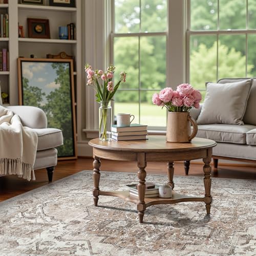 jinchan Area Rug 6x9 Washable Living Room Rug Indoor Large Vintage Floor Cover Distressed Taupe Multi Lightweight Non Slip Thin Carpet for Kitchen Bed