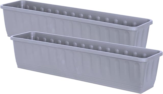 Pack of 2 - 80cm Long Light Grey Trough Plant Pot Plastic Planter Outdoor Garden Window Herb Flower Box