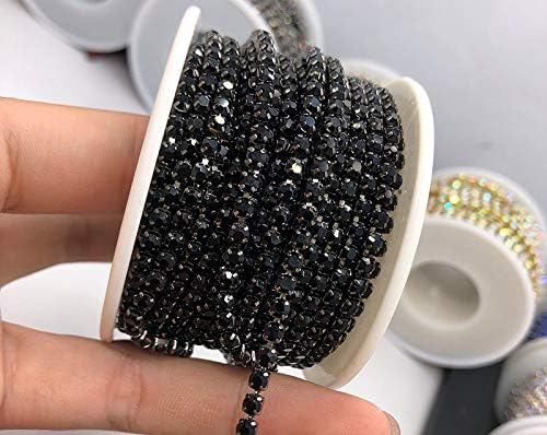 Aliotech 11 Yards 2.5MM Crystal Rhinestone Close Chain Trim for Sewing Crafts DIY Decoration(Silver with Black Beads)