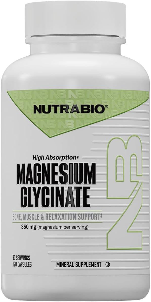 NutraBio Magnesium Glycinate - Pure Magnesium Sleep Supplement, Supports Relaxation, Heart Health, Nerves, Muscles, and Metabolism - 350 mg - 120 Capsules