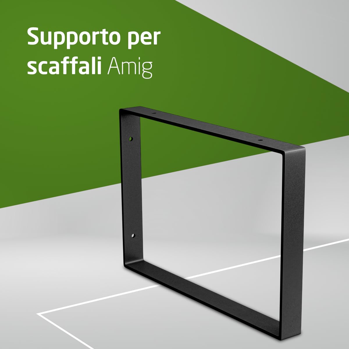 Amig - Staffa Rettangolare Singola per Scaffali Industriali - 211 x 311 x 30 mm - Acciaio Nero Opaco - Supporto da Parete per Mensole - Design Funzionale e Resistente - Ideale per Scaffali da Parete