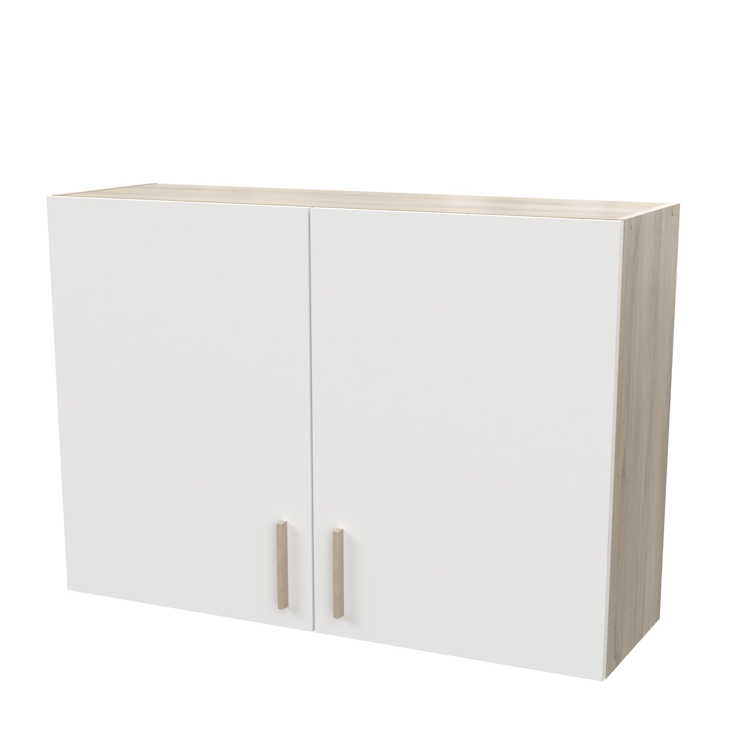 Meuble Haut de Cuisine Modulable 2 Portes - Cuisine Complete ‟Origan” – Coloris Blanc Mat & Chêne - 100 x 30 x 70 cm