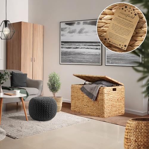 Image of Casafield 30 inch Storage Chest with Lid, Handles, and Safety Hinge - Natural, Water Hyacinth Wicker Storage Trunk for Entry Way, Living Room, Bedroom