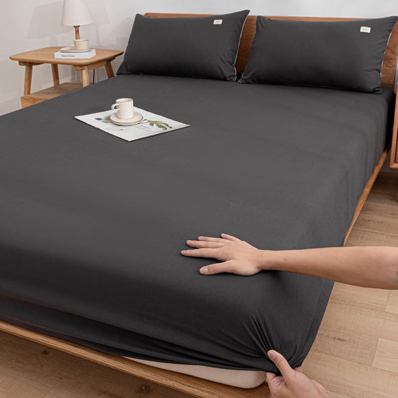 FCLDESHOP Bed Encasement,Solid Color Cotton Soft Deep Pocket Fitted Sheet, Bedroom Hotel Homestay Comfort Mattress Protector,Sky Blue,90x200cm+20cm (2pcs)