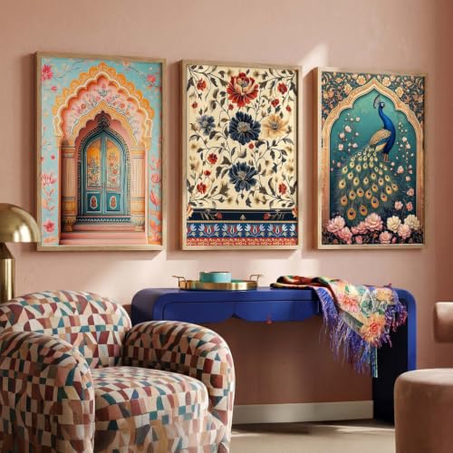 Image of kotart Wall Art Painting With Frame | Paintings Home Decoration For Living Room Bed Room Hotel Wall Decor Digital Reprint Indian Traditional Madhubani Set of 3 (19X25 inch)