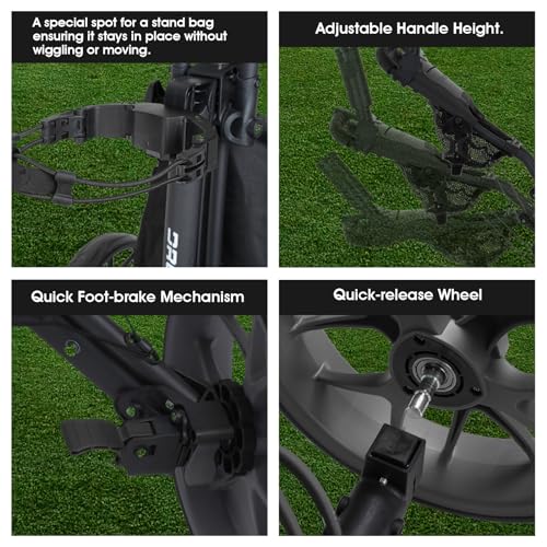 DRUIDS 4 Wheels Golf Pull Cart : Upright Golf Push Cart, Light Golf Roller Cart with Brake, Quick Fold Self Push Hand Cart Golf with Cup, Umbrella Holder, Cooler - Image 5