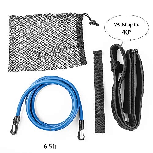 WOLFWILL Swim Resistance Belt Bungee Training Belt - Swim Exerciser Belt with Elastic Tether Storage Mesh Bag for Adults Children Swimmer Amateurs