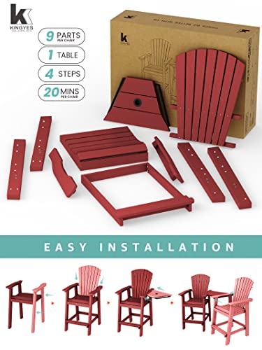 Kingyes Balcony Chair Tall Adirondack Chair Set Of 2 Outdoor Adirondack Barstools With Connecting Tray - Patio Stools Weather Resistant For Deck Balcony Pool Backyard, Red #TOP4