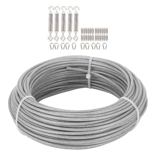 Kit de cable de acero inoxidable 304 de 1/8 pulg con tensores de gancho y ojo, 100 pies miniatura 4