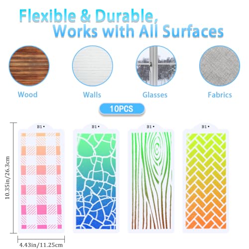 GORGECRAFT 10Pcs Mixed Media Art Texture Stencils Plastic Reusable Brick Splash Stripe Template Abstract Layered Border Stencils for Painting on Wood Wall Furniture Cake Decorative 26.3x11.25cm - Image 2