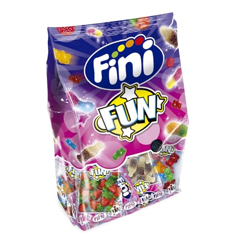 Fini Fun | Surtido Gominolas | Fresas, Ositos, Moras y Coca Colas | Sin Gluten | 1 unidad con 18 mini bolsas (325 gr)