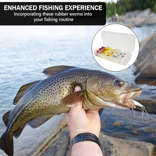 Image of Proberos Fishing Lures, 125 Pcs Fishing Soft Plastic Lures, Fishing Lures Kit with Portable Box & 5-Color Worms Lures & 1 Inch Soft PVC Realistic Maggot Fishing Baits