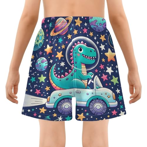 Boy Swim Trunks with Compression Liner Cartoon Space Dinosaur Boys Swim Shorts Quick Dry Beach Shorts3