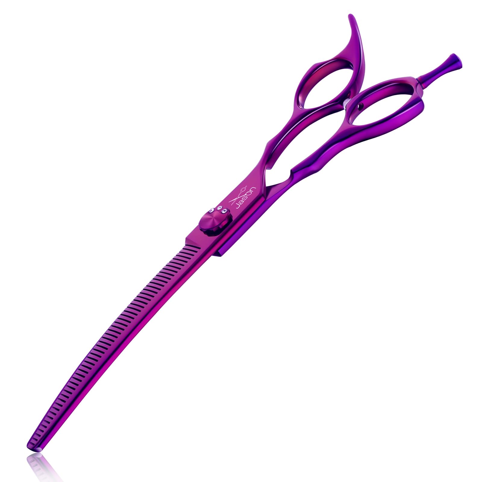JASON 7" Curved Thinner Dog Scissors - Ergonomic Pet Scissors Purple Curved Blender Dog Shears 440C Stainless Steel Grooming Shears Professional Pet Shears For Groomer (52-Teeth, Down-curved)