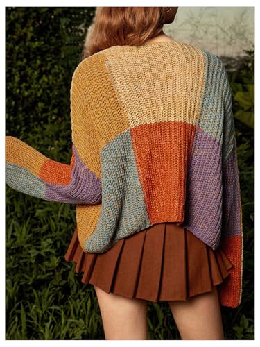 WDIRARA Women's Color Block Open Front Cardigan Sweaters Long Sleeve Knit Outerwear2