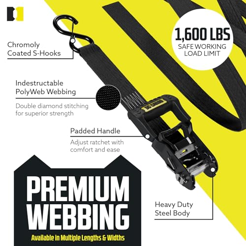 Ratchet Straps 4-Pack 1.5"x8 Ft – 5000 Lb Tie Downs view 3