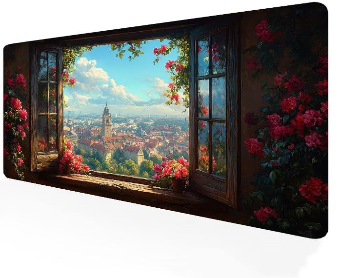 Tapis de souris XXL design fleur 1200x400x3mm, une idée cadeau bureau originale et durable