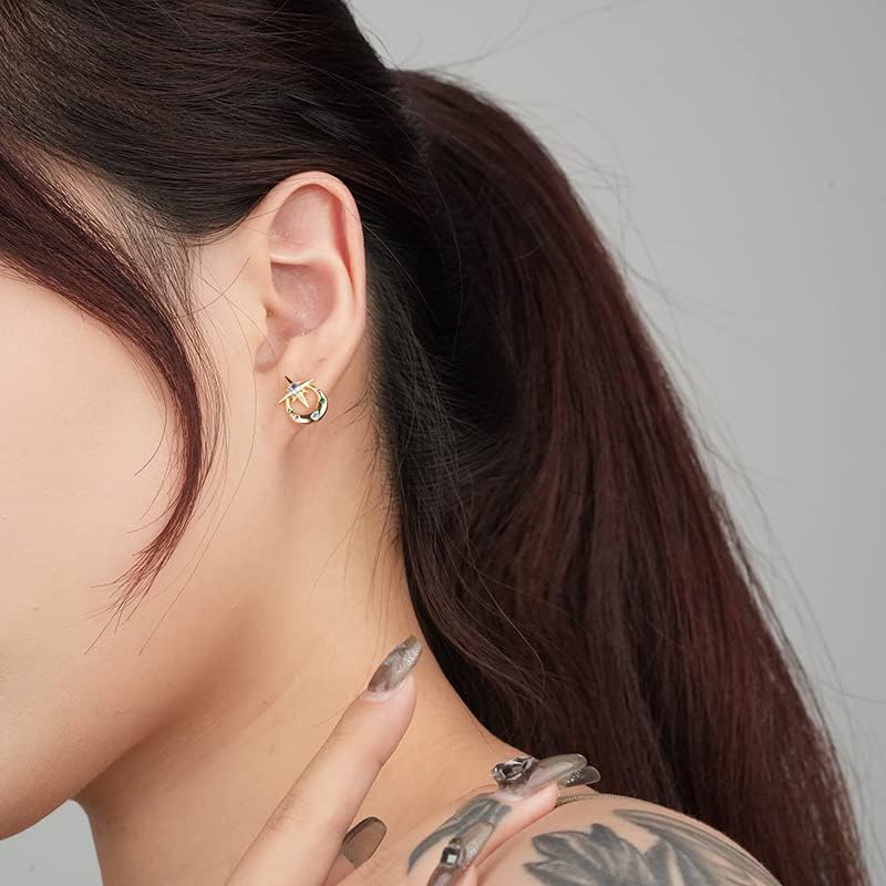 Moon Star Earrings Studs, 925 Sterling Silver Zirconia Earrings Dainty Moon Studs Earrings Star Drop For Women asymmetric Retro - Image 3