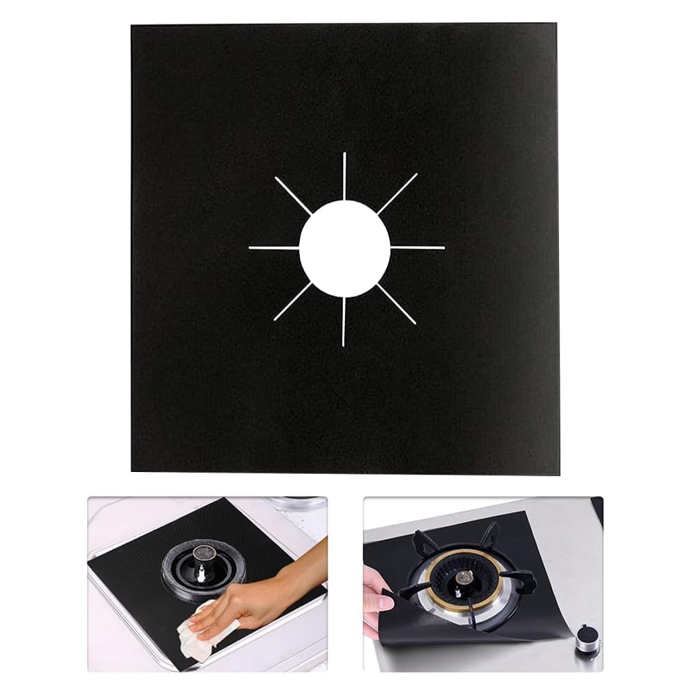 Square Stove Burner Covers |Non-Stick Gas Range Protectors Liners | Non Stick Reusable Cover Easy to Clean, Double Thickness_Black-image-23