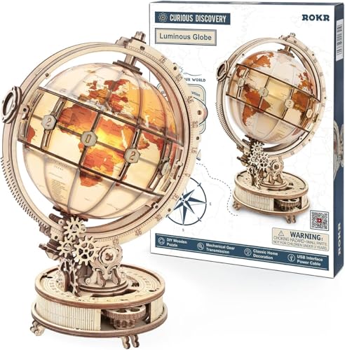 ROKR Puzzle 3D Madera Globo Luminoso Maquetas de Madera para Construir Maquetas para Montar, 180 Piezas, Luminous Globe
